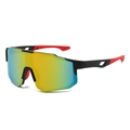 Gafas de sol deportivas para ciclismo con lente polarizada grande y montura negra - Montura Negra Espejo Rojo Patillas Rojas