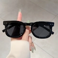 Classic round-frame sunglasses in black with grey polarized lenses and metal studs - Black Frame Grey Lens