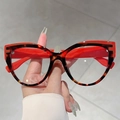 Occhiali anti-luce blu cat-eye vintage con montatura tartarugata e stanghette rosse - Montatura Leopardata Rossa Lente Trasparente Asta Leopardata