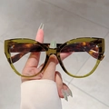 Occhiali cat-eye con montatura tartarugata e verde oliva da donna in stile retrò - Montatura Verde Trasparente Lente Trasparente Asta Leopardata