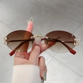 Frameless oval sunglasses with brown gradient lenses and gold metal hardware for women - Gold Frame Gradient Tea Lenses Tea Temples