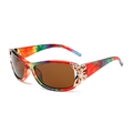 Regenbogen-Batik-Sonnenbrille für Damen mit eleganten goldenen Schmetterlings-Akzenten - Mehrfarbiger Rahmen Teegläser