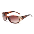 Schicke Schildpatt-Sonnenbrille mit braunem Farbverlauf und goldenem Schmetterling - Leoparden-Rahmen / Teebraune Gläser