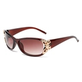 Elegant women's oversized sunglasses with wine red frames and gold butterfly accents - Tea Frame Gradient Tea Lens