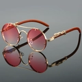 Luxury round sunglasses with red gradient lenses and gold leopard embossed details - Gold Frame Gradient Pink Lens