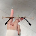Chic rimless oval sunglasses featuring gold metal bridge and cute bow-knot temples - Gold Frame Clear Lens