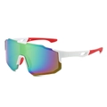 Outdoor sports cycling sunglasses with white red frame and rainbow gradient large lens - White Frame Gold Mirror Red Earpieces