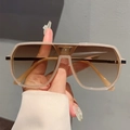 Oversized pilot sunglasses with cream and tortoiseshell frames and gradient lenses - Light Tea Frame Gradient Tea Lens Gold Temples