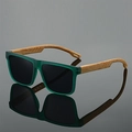 Gafas de sol retro cuadradas para hombre con montura verde y patillas de imitación madera - Montura Verde Lente Gris