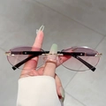 Fashion rimless oval sunglasses with purple gradient lenses and gold metal temples - Gold Frame Purple Pink Lens