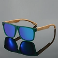 Gafas de sol cuadradas retro para hombre con montura verde y patillas efecto madera azul - Montura Verde Espejo Verde