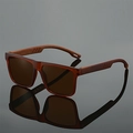 Classic men's square sunglasses featuring brown lenses and wood grain patterned temples - Tea Frame Tea Lens