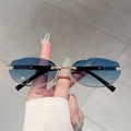 Lunettes de soleil ovales sans monture avec verres dégradés bleus et branches dorées - Monture Or Verre Dégradé Bleu