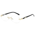Lunettes de soleil ovales sans monture avec pont doré et branches noires chic - Monture Dorée Verres Transparents