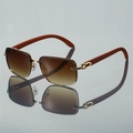 Lunettes sans monture aspect bois avec verres dégradés marron et charnière dorée en C - Monture Dorée Verres Thé Dégradé