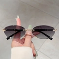 Rimless oval sunglasses with grey gradient lenses and gold metal hardware - Gold Frame Gradient Grey Lens