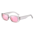 Lunettes de soleil ovales rétro avec monture gris transparent et verres rose vif - Monture Grise Transparente Verres Roses