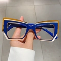 Occhiali geometrici in TR a contrasto blu e arancione con lenti anti luce blu - Montatura Blu Bianco Giallo Asta Blu