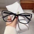 Cat eye blue light blocking glasses with black and white two-tone frame and case - Cat Eye Flat Glasses (Includes White Case) / Black Khaki Stripe