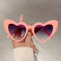 Pink heart-shaped cat-ear sunglasses with gradient purple lenses for trendy street style - Pink Frame Gradient Grey Lens