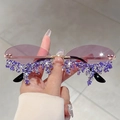 Frameless oversized sunglasses with purple gradient lenses and teardrop rhinestone fringe - Gold Frame Purple Lens Purple Rhinestone