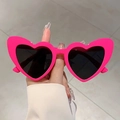 Chic hot pink heart-shaped sunglasses with thick frames and dark tinted lenses - Rose Red Frame Grey Lens