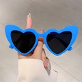 Trendy heart-shaped sunglasses with a bright blue frame and black tinted lenses - Blue Frame Grey Lens