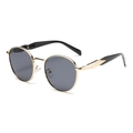 Classic round metal sunglasses with gold frames and black lenses for UV protection - Gold Frame Grey Lens Black Temples