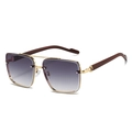 Classic men's square sunglasses with gold double bridge and brown wood grain temples - Gold Frame Gradient Grey Lens