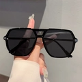 Oversized aviator sunglasses featuring a black polished frame and dark grey lenses - Black Frame Grey Lens Silver Leg