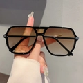 Oversized square aviator sunglasses with black frames and brown gradient lenses - Black Frame Tea Lens Black Temples