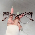 Fashionable leopard print cat-eye glasses frame with brown tortoiseshell pattern - Half Leopard Transparent Frame Transparent Lens