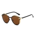 Retro-Katzenaugen-Sonnenbrille mit braunen Verlaufsgläsern und goldenen Metallakzenten - Goldener Rahmen Tee Gläser