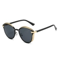 Lunettes de soleil rétro avec monture demi-cerclée noir et or et verres gris foncé - Monture Dorée Verres Gris