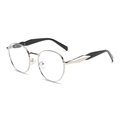 Retro silver metal round frame sunglasses with black temples for a trendy stylish look - Silver Frame Clear Lens Black Legs