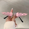 Frameless flame-shaped sunglasses with pink lenses and gold metal bridge for parties - Pink Mirror