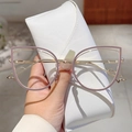 Cat eye glasses in light purple and gold metal frame with matching storage case - Purple Gold Frame Transparent Lens
