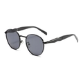 Retro round black sunglasses with geometric temples and dark gray polarized lenses - Black Frame Grey Lens Black Temple
