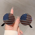 Fashionable round sunglasses featuring US flag lenses and sleek gold metal frames - US Flag Pattern / Gold Frame Grey Lens