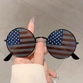 Retro runde Metallsonnenbrille mit US-Flaggenmuster auf den Gläsern für Partys und Streetstyle - US-Flaggenmuster / Schwarzer Rahmen Graue Gläser