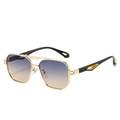 Classic double bridge square aviator sunglasses with gradient lenses and gold metal frame - Gold Frame Blue Yellow Gradient Lens
