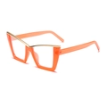 Cat eye glasses in bright orange frame with gold metal top bar detail on white background - Orange