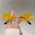 Frameless cat-eye sunglasses with yellow transparent lenses and sparkling gold rhinestones - Gold Frame Yellow Lens Yellow Rhinestone