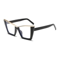 Chic cat-eye blue light glasses with black frames and golden V-shaped metal accents - Black