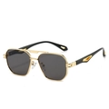 Classic double-bridge aviator sunglasses in gold metal with hollowed-out temples - Gold Frame Black Grey
