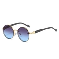 Retro runde Metallsonnenbrille mit Verlaufsgläsern und Bügeln in Holzoptik für Herren - Goldrahmen Grau-Blaue Gläser
