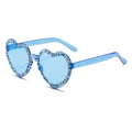 Blue heart-shaped rimless sunglasses with sparkling rhinestones for parties - Blue