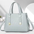 Chic silver woven texture tote bag with golden hardware and adjustable strap - Blue