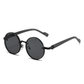 Klassische runde Metall-Sonnenbrille für Herren mit dunklen Gläsern und Streifen - Schwarzer Rahmen Graue Gläser