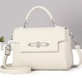 Detail of off-white lychee texture leather bag with silver chain twist lock and strap - Off-white